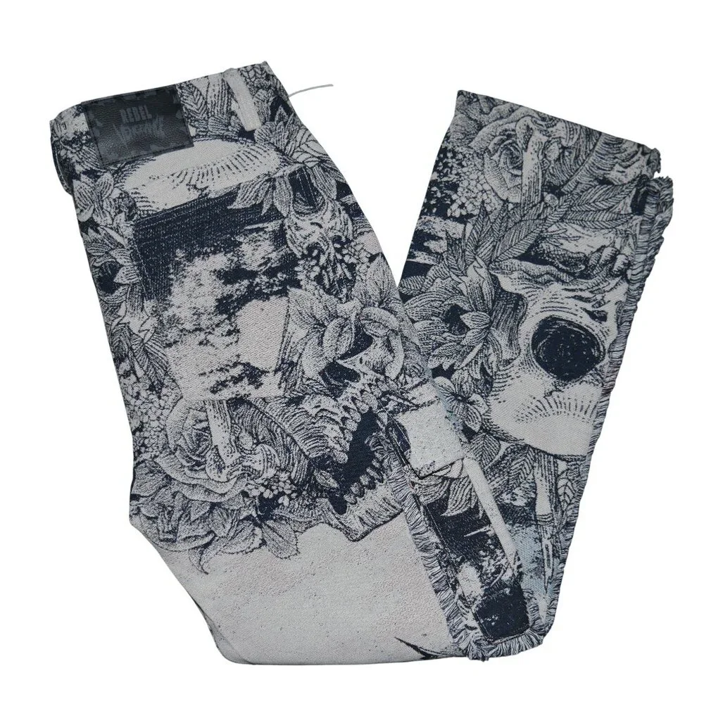 New Rebel Vengeance Skull Tapestry Cargo Pants Size 36x32 Goth Streetwear - Picture 5 of 9